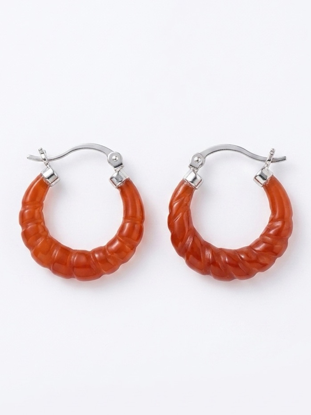 Red Jade 925 Sterling Carved Hoop Earrings - Women Jewelry
